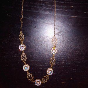 Liz Palacios Necklace-Aurora Borealis Flowers Brass Tone